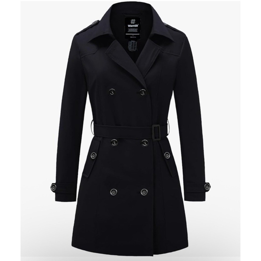 Wantdo Women Waterproof Trench Coat Double Breasted Long Jacket Size Small Black